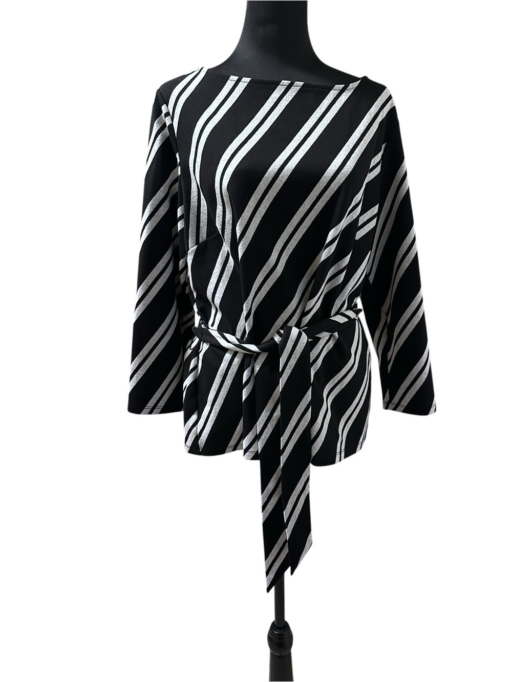 Ann Taylor Factory Black and White Striped Wrap Blouse